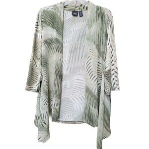 Chico's Travelers Brushstroke Fern Pattern Lightweight Open Jacket/Topper Sz 2 L